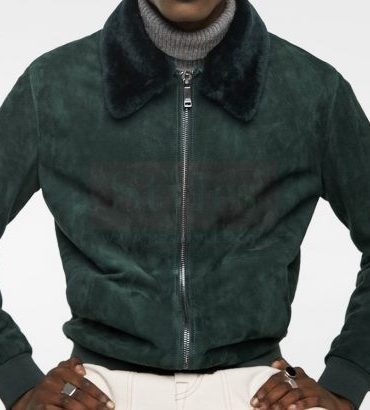 Suede Jacket with Faux Fur Collar