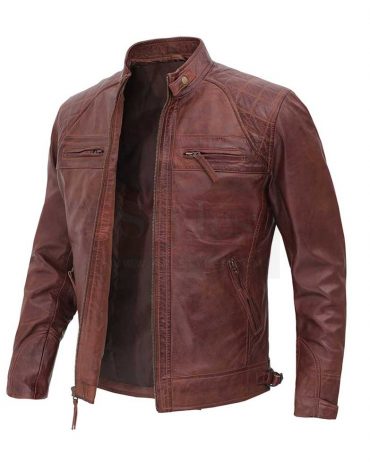 Distressed Brown Leather Jacket for Men