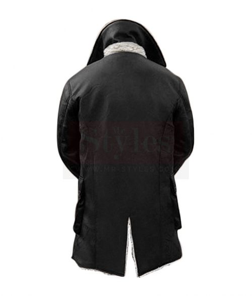 Black Winter Shearling Leather Long Coat Shearling Jackets Free Shipping