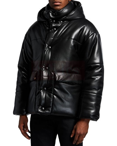 Men’s Black Leather Puffer Jacket Puffer Jackets Free Shipping