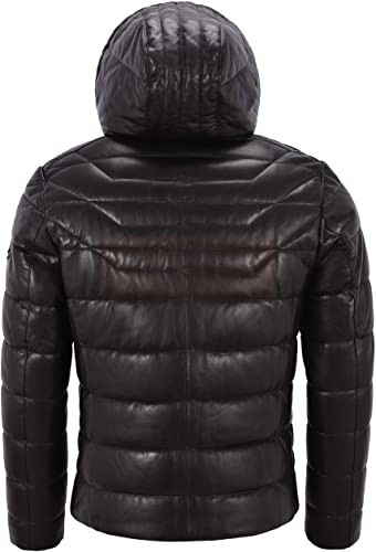 Men’s Real Leather Jacket Puffer Hooded Fashion Collection Free Shipping