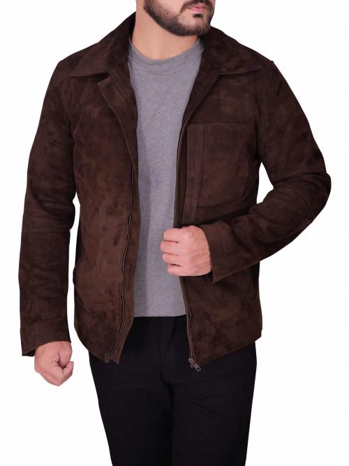 Men’s Dark Brown Suede Leather Jacket Western Jacket Free Shipping