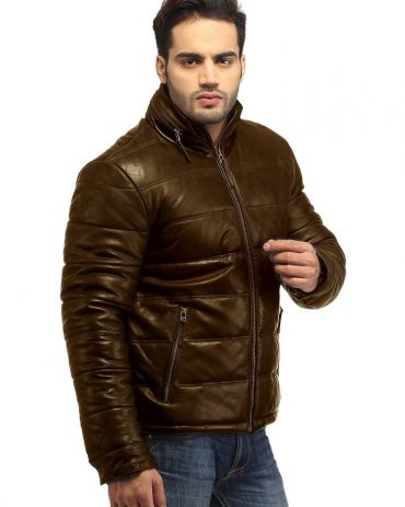 Men’s Real Soft Lamb Leather Puffer Jacket Puffer Jackets Free Shipping
