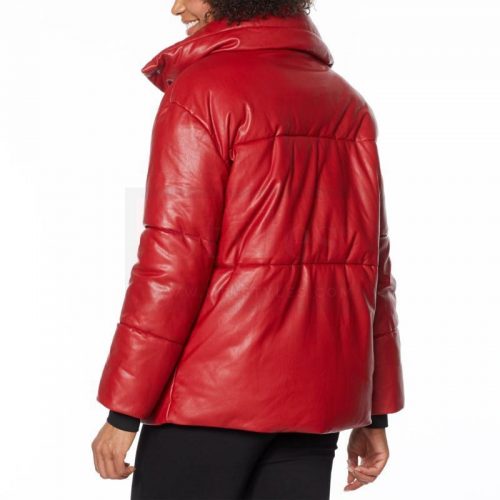 High Collar Leather Puffer Jacket Puffer Jackets Free Shipping