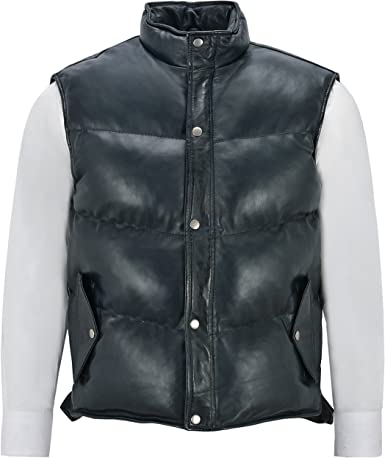 Men’s Lamb Puffer Leather Waistcoat Puffer Jackets Free Shipping