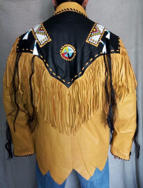 Mens Cowboy Suede  Western Coat Fringes Beads Western Jacket Free Shipping