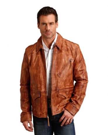 Western Mens Leather Zip Brown Jacket Western Jacket Free Shipping