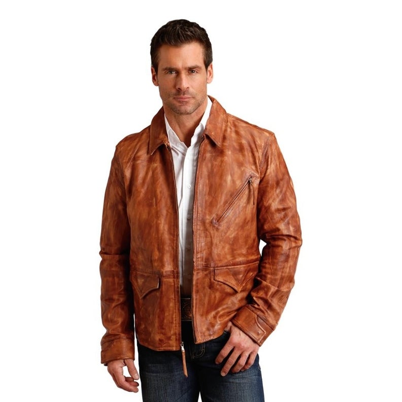Buy now Western Jacket Mens Leather Zip Brown Jacket at Mr -Styles.