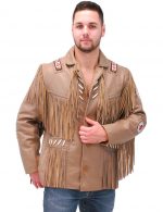 Western Brown Leather Jacket Fringe & Bone Beading Western Jacket Free Shipping