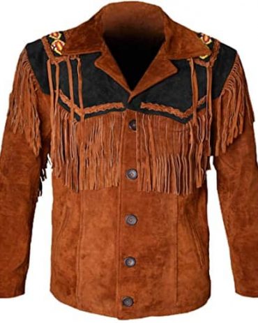 Western Cowboy  Fringed Suede Leather Brown Black Jacket Western Jacket Free Shipping