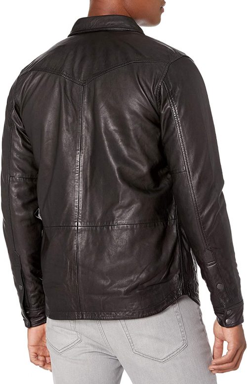Men’s Black Leather Western Shirt Jacket Western Jacket Free Shipping