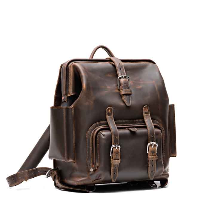 New Stylish Look Big Mouth Leather Backpack