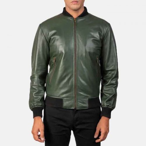 Best Real Green Leather Bomber Jacket For Men’s Fashion Collection Free Shipping