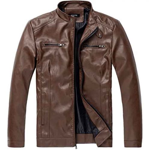 Men’s Stand Collar  Motorcycle Lightweight Leather Bomber Jacket Fashion Collection Free Shipping