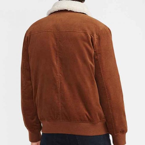 Shearling Collar Corduroy Bomber Leather Jacket Fashion Collection Free Shipping