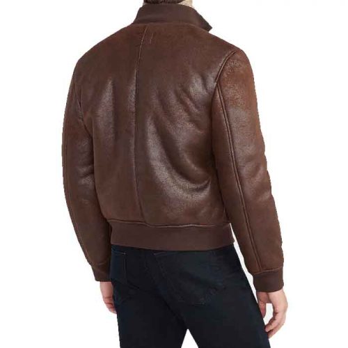 Brown Vegan Leather Sherpa Lined Bomber Jacket Fashion Collection Free Shipping