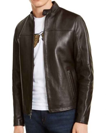 Brown Men’s Leather Racer Jacket Fashion Jackets Free Shipping