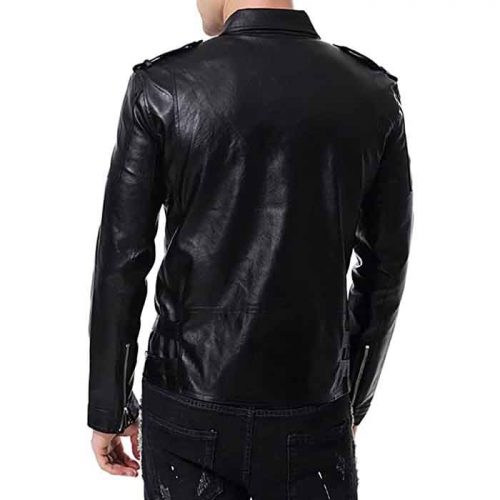 Men’s Leather Jacket Double Belt Punk Motorcycle Zip Slim Fit Biker Jacket MotoGp Jackets Free Shipping