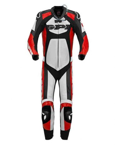 MENS BLACK RED WHITE MOTORCYCLE LEATHER SUIT