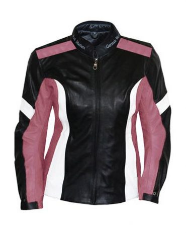 women Leather Motorbike jacket made of Cowhide black/pink MotoGp Jackets Free Shipping