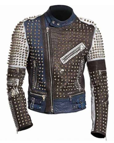 Mens Cafe Racer Funky Rider Studded Punk Retro Motorcycle Jacket
