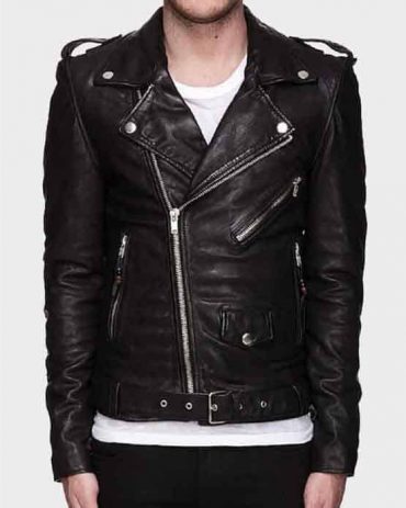 Mens Asymmetrical Zipper Motorcycle Leather Jacket