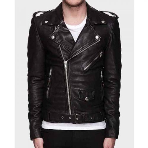 Mens Asymmetrical Zipper Motorcycle Leather Jacket Motorcycle Collection Free Shipping