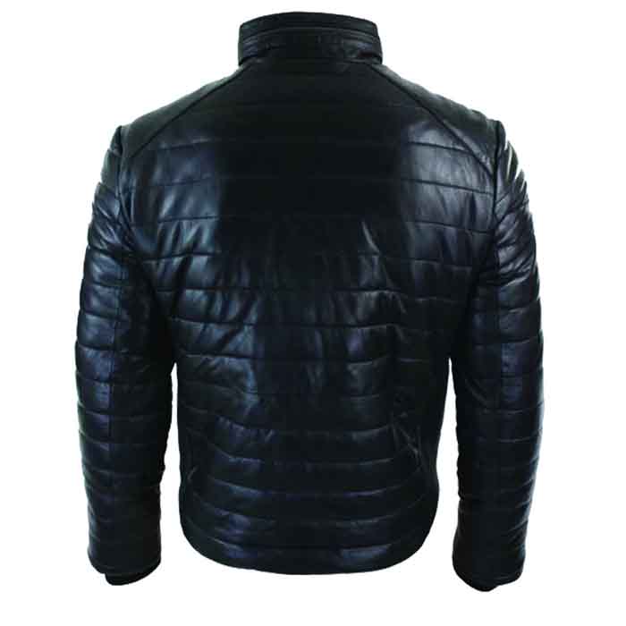 Shop Real Black Zipped Leather Puffer Jacket - 15% Off | Mr-Styles