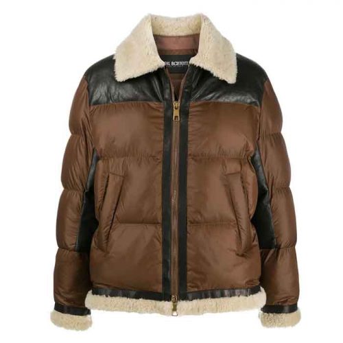 Front Full Zipped Puffer Leather Jacket For Men’s Fashion Collection Free Shipping