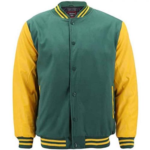 New Men’s Premium Classic Snap Button Vintage Baseball Leather Varsity Jacket Fashion Collection Free Shipping