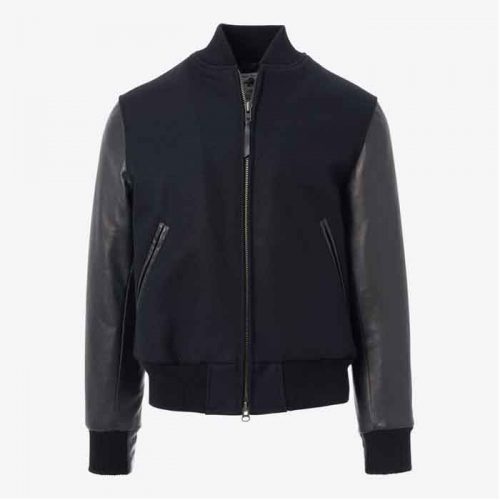 Dark Blue Leather Varsity Jacket Fashion Collection Free Shipping