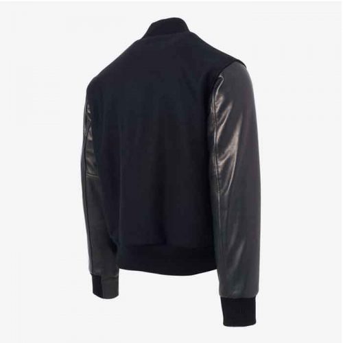 Dark Blue Leather Varsity Jacket Fashion Collection Free Shipping
