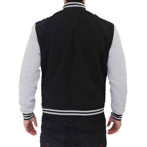 Men’s Baseball Black and Grey leather versity Jacket Varsity Jackets Free Shipping
