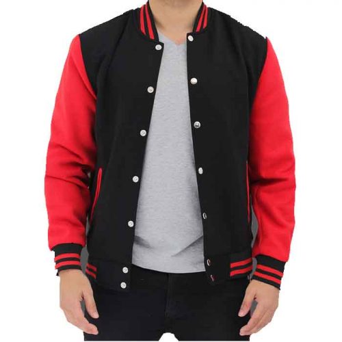 Men’s Baseball Style Red and Black Leather Varsity Jacket Fashion Collection Free Shipping