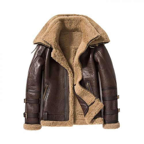 Short Sheepskin Double Collar Fur Men’s Leather Jacket B3 Leather Jacket Free Shipping