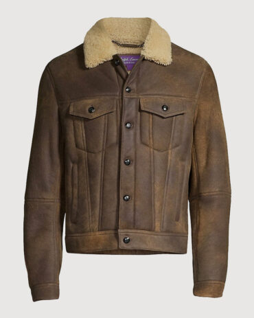 Brown Shearling Collar Trucker Jacket B3 Leather Jacket Free Shipping