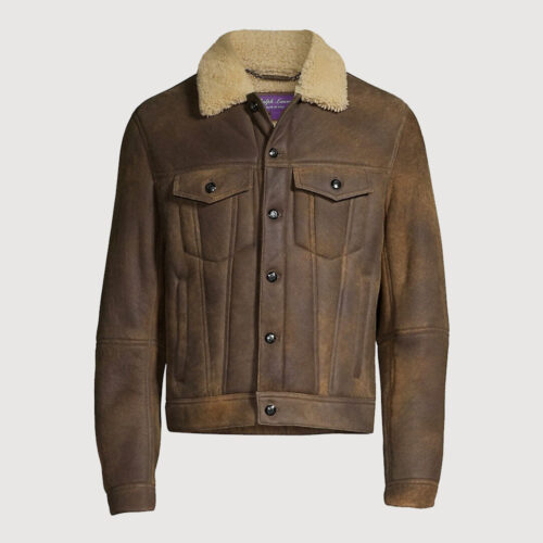 Brown Shearling Collar Trucker Jacket B3 Leather Jacket Free Shipping