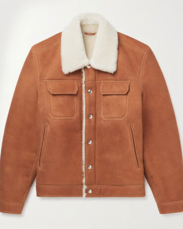 Shearling-Lined Suede Trucker Jacket Leather Fashion Jackets Free Shipping
