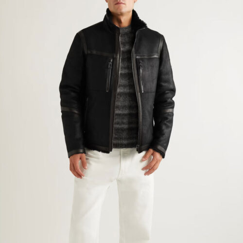 Tundra Shearling-Trimmed Leather Jacket Fashion Jackets Free Shipping