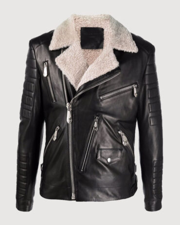 Shearling Lambskin Leather Biker Jacket Fashion Jackets Free Shipping