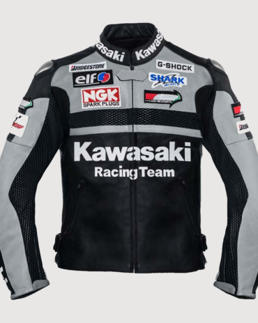Kawasaki Gray Motorcycle Racing Team Leather Jacket