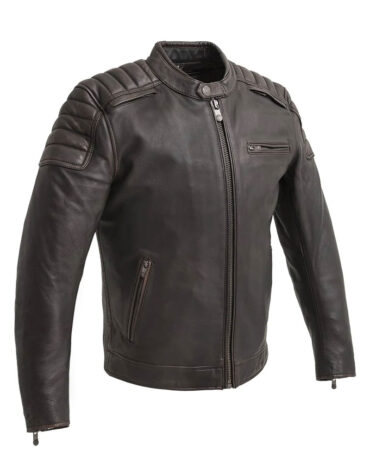 Beige Crusader Men’s Motorcycle Leather Jacket Motorcycle Collection Free Shipping