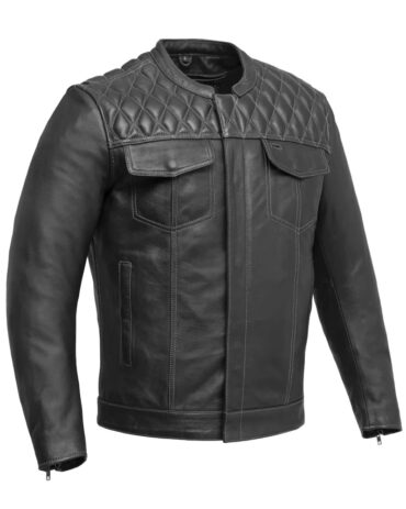 Grey Stitch Men’s Cafe Style Leather Jacket Motorcycle Collection Free Shipping
