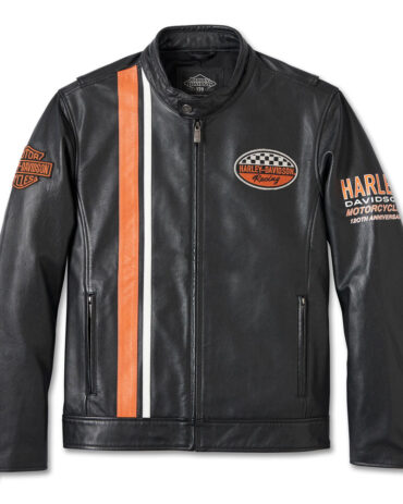 Men’s 120th Anniversary Harley Davidson Leather Jacket Motorbike Collection Free Shipping