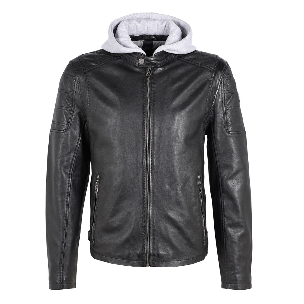 Black Hoodie Leather Biker Jacket - Edgy Style and Ultimate Comfort