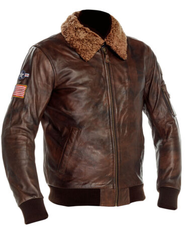 Spitfire Brown Fur Collar Leather Biker Jacket