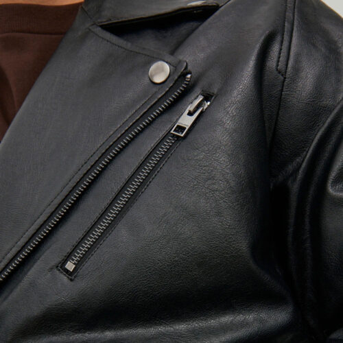 Black Jack&Jones Leather Biker Jacket Fashion Jackets Free Shipping