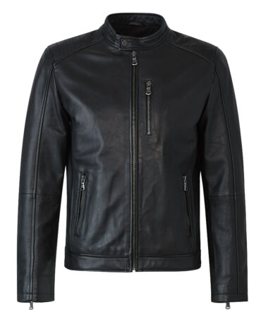 Black Leather Jacket with Zipped Pockets