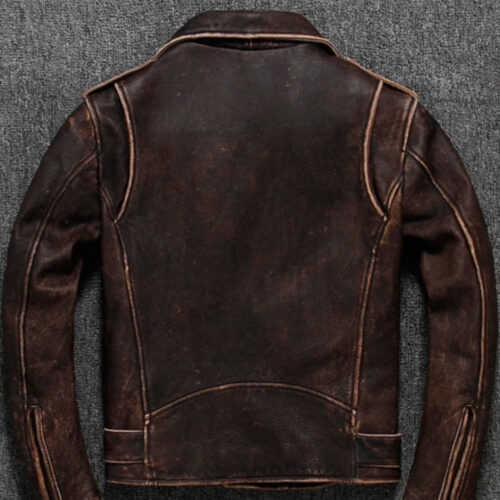 Motorcycle Biker Vintage Cafe Racer Distressed Brown Real Leather Jacket Fashion Jackets Free Shipping