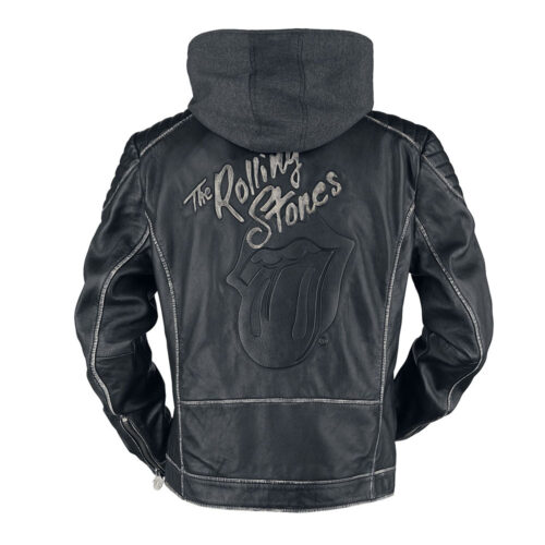 Rolling Stones Black Hoodies Motorcycle Leather Jacket Fashion Jackets Free Shipping